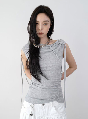 AMBOSC 夏季新品设计感系带抽皱百搭无袖背心修身透气舒适上衣女