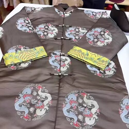 高档真丝刺绣寿衣男全套配齐顺风
