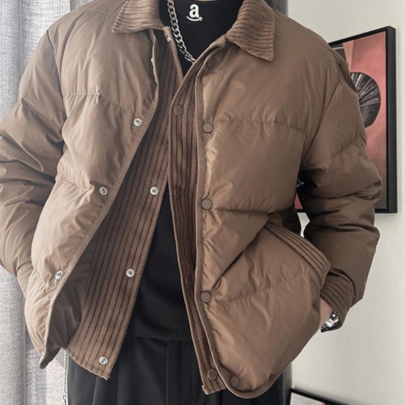 潮牌假两件羽绒服男士双层领袄子2025新款秋冬季休闲羽绒棉衣服帅