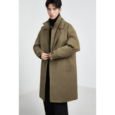 25款高级设计感中长款风衣式羽绒服男冬季加厚连帽保暖白鸭绒外套