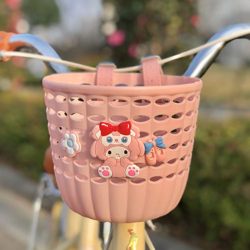 儿童自行车车筐玩偶卡通车篮童车编织前车筐篓单车遛娃神器