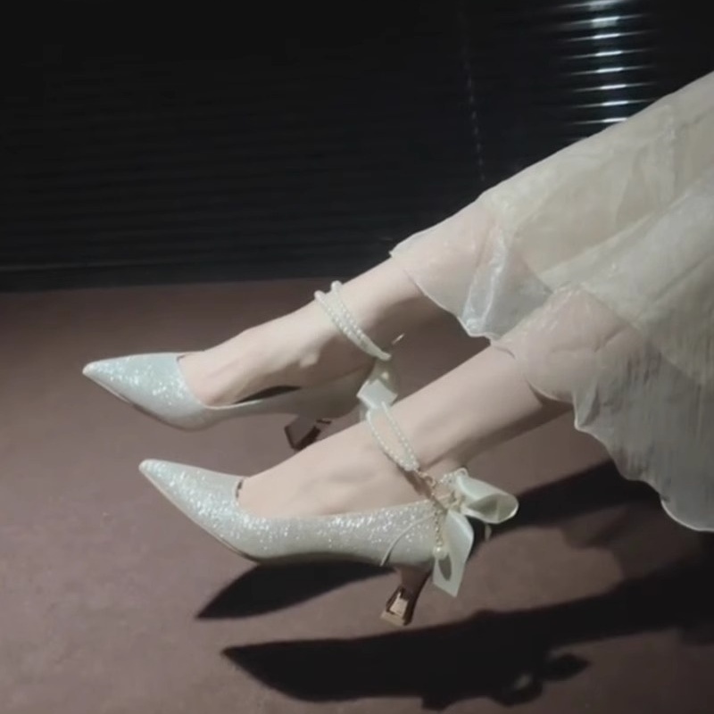 绝美高跟鞋女禾秀婚纱两穿婚鞋新娘鞋配旗袍裙子伴娘单鞋日常可穿