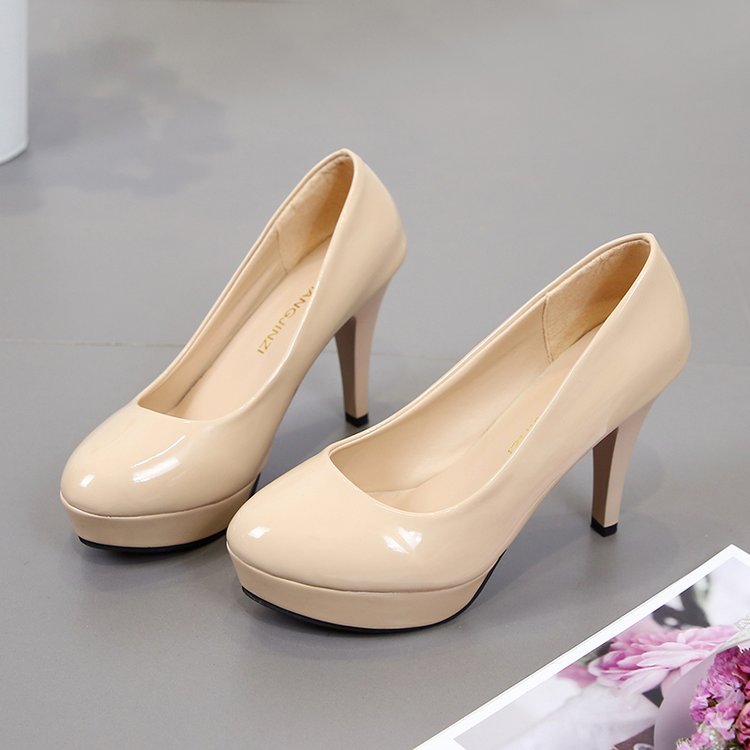 裸色高跟鞋女细跟中跟黑色漫展COS单鞋JK防水台圆头漆皮粗跟10cm8