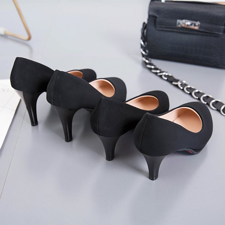 商务高跟鞋女黑色中跟3-5cm大码正装防水台空乘绒面工作职业单细7