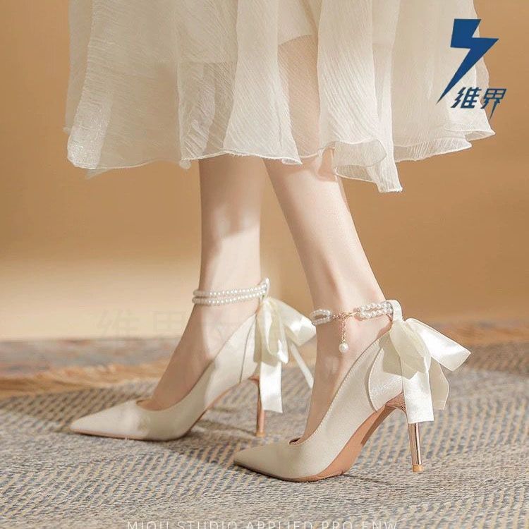维界法式气质高跟鞋女旗袍性感婚鞋单鞋礼服伴娘婚纱可穿香槟色新