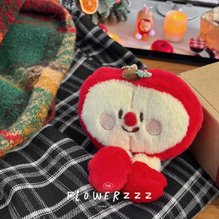 ins可爱笑脸苹果毛绒公仔书包挂件饰蘑菇情侣钥匙扣新年圣诞礼物