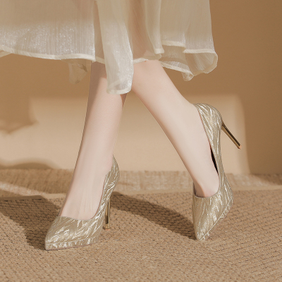 绝美不累脚高跟鞋10cm小码婚鞋水晶尖头防水台礼服水晶订婚鞋大码