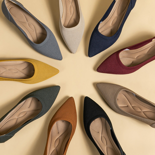 王妃同款飞织女鞋春夏尖头透气中跟单鞋女浅口百搭通勤大码高跟鞋