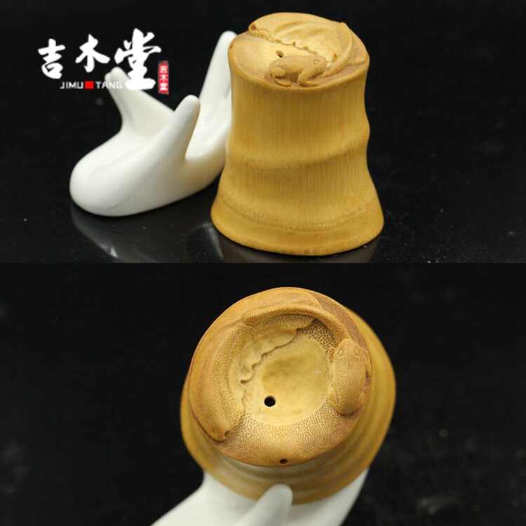 FANGLU QINGJIMUTANG 대나무 뿌리 조각 부티크 핸드 피스 유명한 연꽃 잎 황금 두꺼비 PIXIU 작은 물방울 컬렉션 장식품