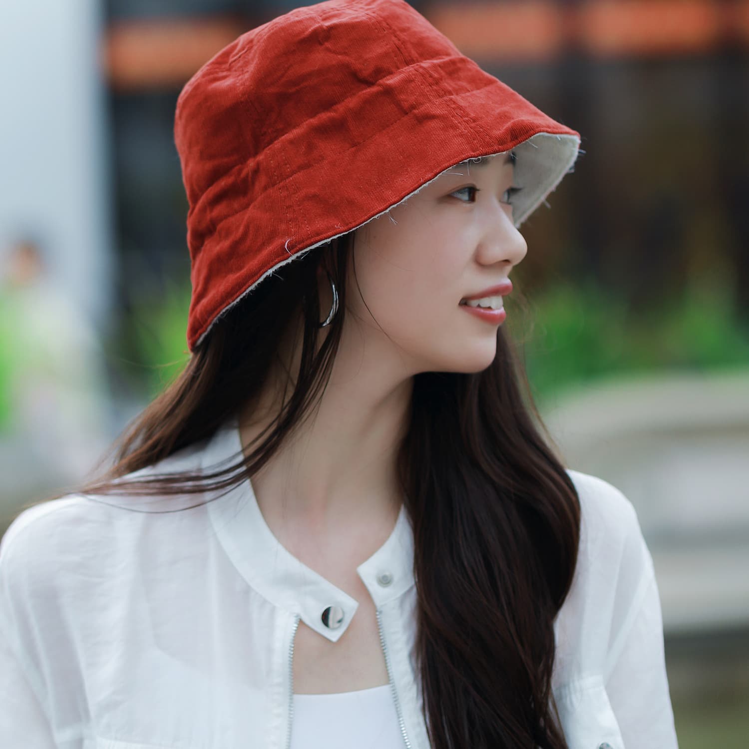澄予家 双面戴灯芯绒渔夫帽女秋冬新款百搭文艺盆帽抽绳水桶帽