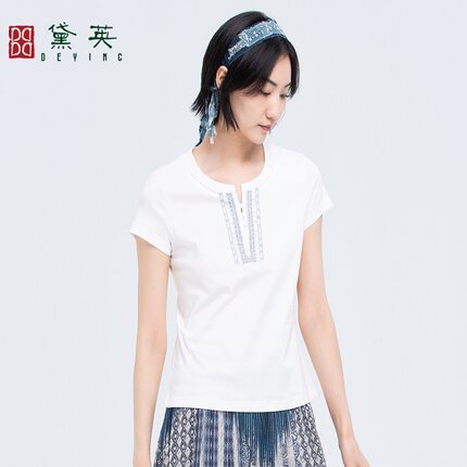 黛英夏季新款简约时尚百搭名族风T恤 TAO2140
