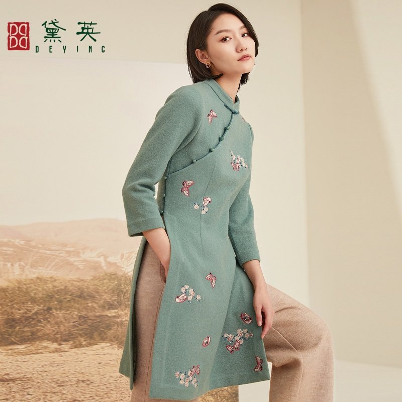 黛英冬季新品简约时尚百搭民族风款旗袍 PAO4252