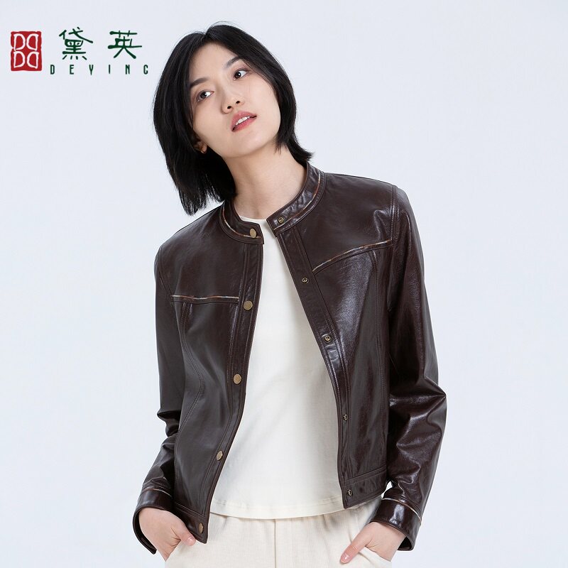 黛英秋季新品简约时尚百搭款皮衣 YPAO3200