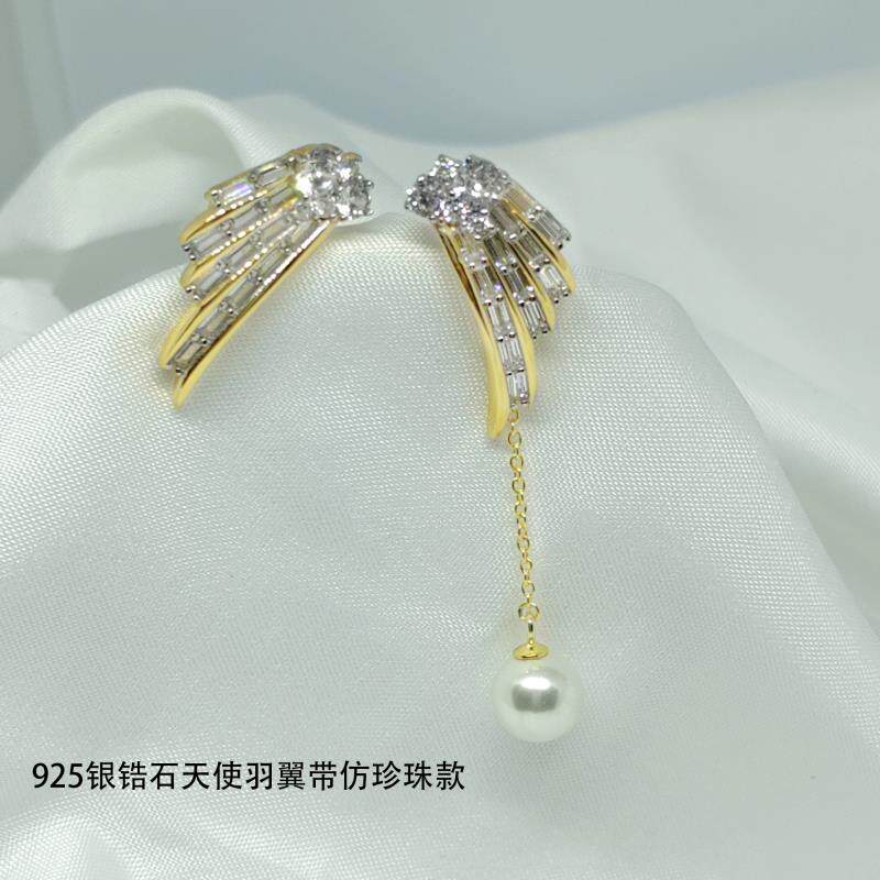 925银 镶锆石天使的翅膀系列耳环