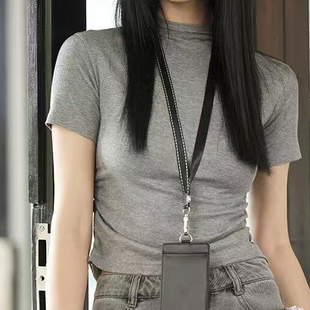 【tu】极简修身半高领短袖T恤女灰色显瘦百搭针织衫2471252041