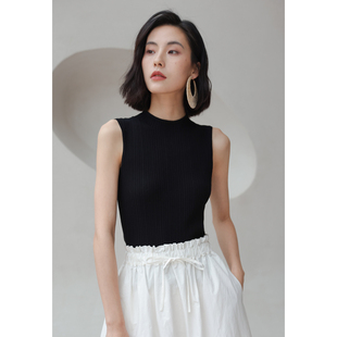 无袖 外穿修身 t恤 内搭针织衫 弥古黑色打底吊带背心女夏半高领西装