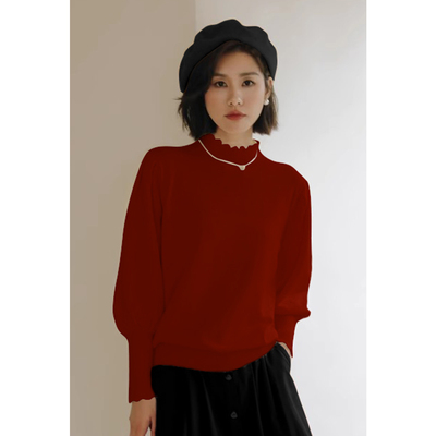 红色毛衣针织内搭木耳上衣