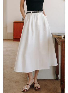 弥古白色半裙法式赫本风a字半身裙女夏小个子高腰伞裙高级感裙子