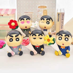 正版蜡笔小新送花小新香薰盲盒摆件野原新之助潮玩公仔手办礼物