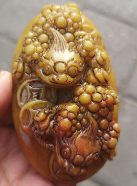 仿天然芙蓉石老挝田黄石不含铜钱三足金蟾手把件吸财金蟾家居摆设