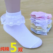 Vớ trẻ em ren bé gái vớ cotton mùa xuân và mùa thu hè Công chúa Hàn Quốc và Nhật Bản nhảy trắng - Vớ