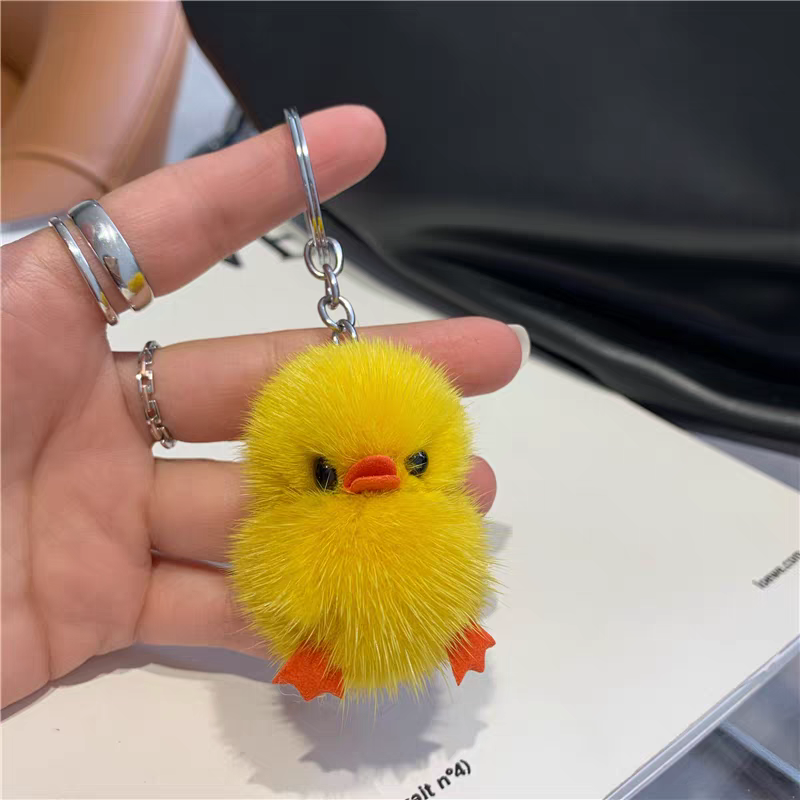 真水貂毛小黄鸭小鸡仔挂饰礼物玩偶公仔书包挂件钥匙汽车迷你