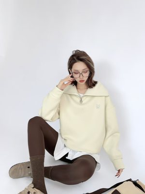 LIFEWORK法斗韩版拉链翻领上衣秋冬宽松潮空气层热暖绒卫衣24180