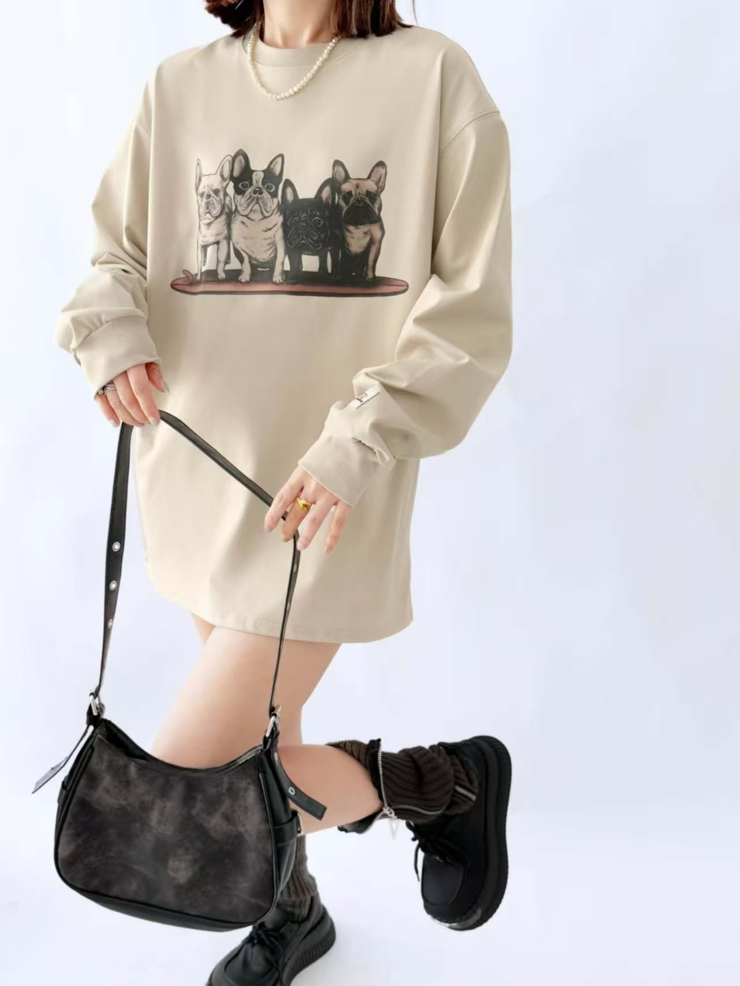 2025春款The Endless Summer TES 限定四狗法斗圆领男女同款卫衣