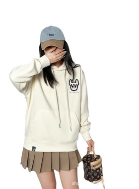 lifework秋冬款连帽卫衣女宽松休闲百搭毛巾绣上衣男女同款情侣