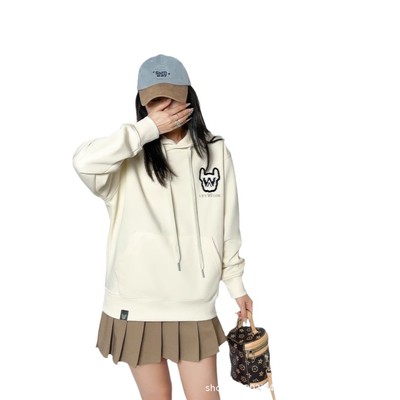 lifework秋冬款连帽卫衣女宽松休闲百搭毛巾绣上衣男女同款情侣