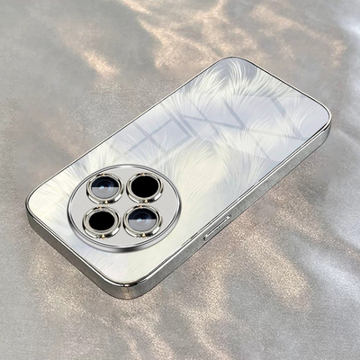 适用vivoy300pro+手机壳Y300I新款Y300PRO电镀银玻璃Por全包viv0防摔网红男女小众简约高级感鎏金羽毛保护套