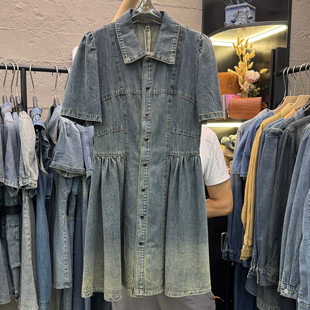 领袖翻领牛仔连衣裙女韩版2025年夏季新款时尚气质收腰显瘦短裙子