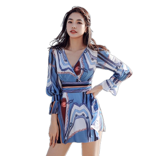 宜肤长袖泳衣女2025新款大码女士连体泡温泉显瘦遮肚防晒款游泳装