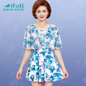 胖mm连体装 宜肤妈妈泡温泉泳衣中老年女2023新款 保守遮肚显瘦大码