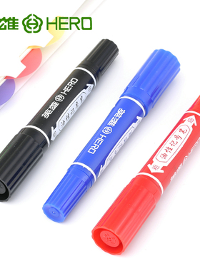 10支装英雄880记号笔黑色蓝红油性墨水不可擦大双头快递物流标记笔彩色广告笔粗细两用POP超市海报笔马克笔