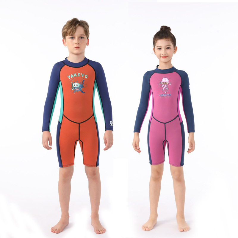 现货2.5mm儿童潜水服男童连体泳衣保暖长袖防晒冲浪浮潜水母衣女