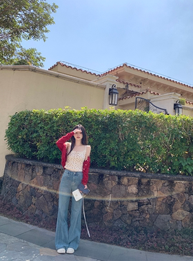 珍珍家复古时髦双版本超好搭配气质直筒牛仔裤高腰显瘦微喇拖地裤