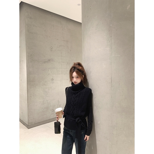 Zzhen珍珍即兴探戈复古绞花高领无袖 马甲&黑色打底叠穿 针织衫
