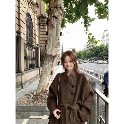 珍珍家 又见金敏喜90绵羊毛5牦牛气质双面呢大衣中长款毛呢外套冬