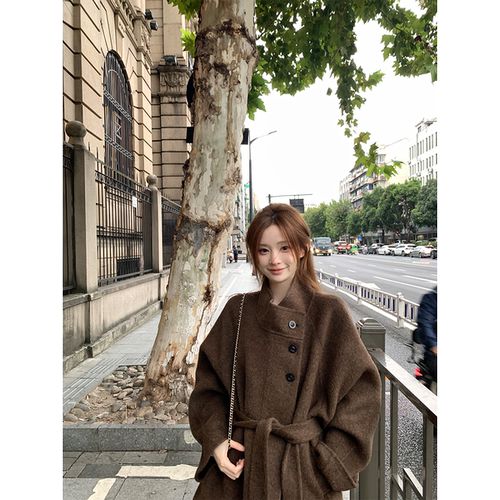 珍珍家 又见金敏喜90绵羊毛5牦牛气质双面呢大衣中长款毛呢外套冬