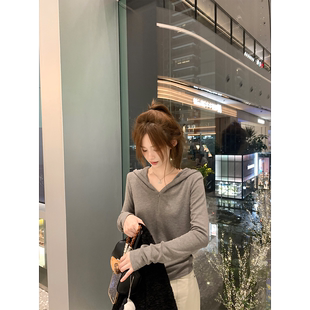 纸片人内搭上衣 打底衫 珍珍家 时髦腔调百搭显瘦连帽拉链卫衣新款
