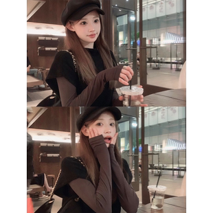 珍珍家珐琅诗社半高领高知韩系气质毛衣马甲叠穿组短袖针织上衣