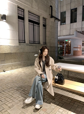 珍珍家70羊毛双面羊绒毛呢大衣韩系保暖气质春季新款长毛呢外套女