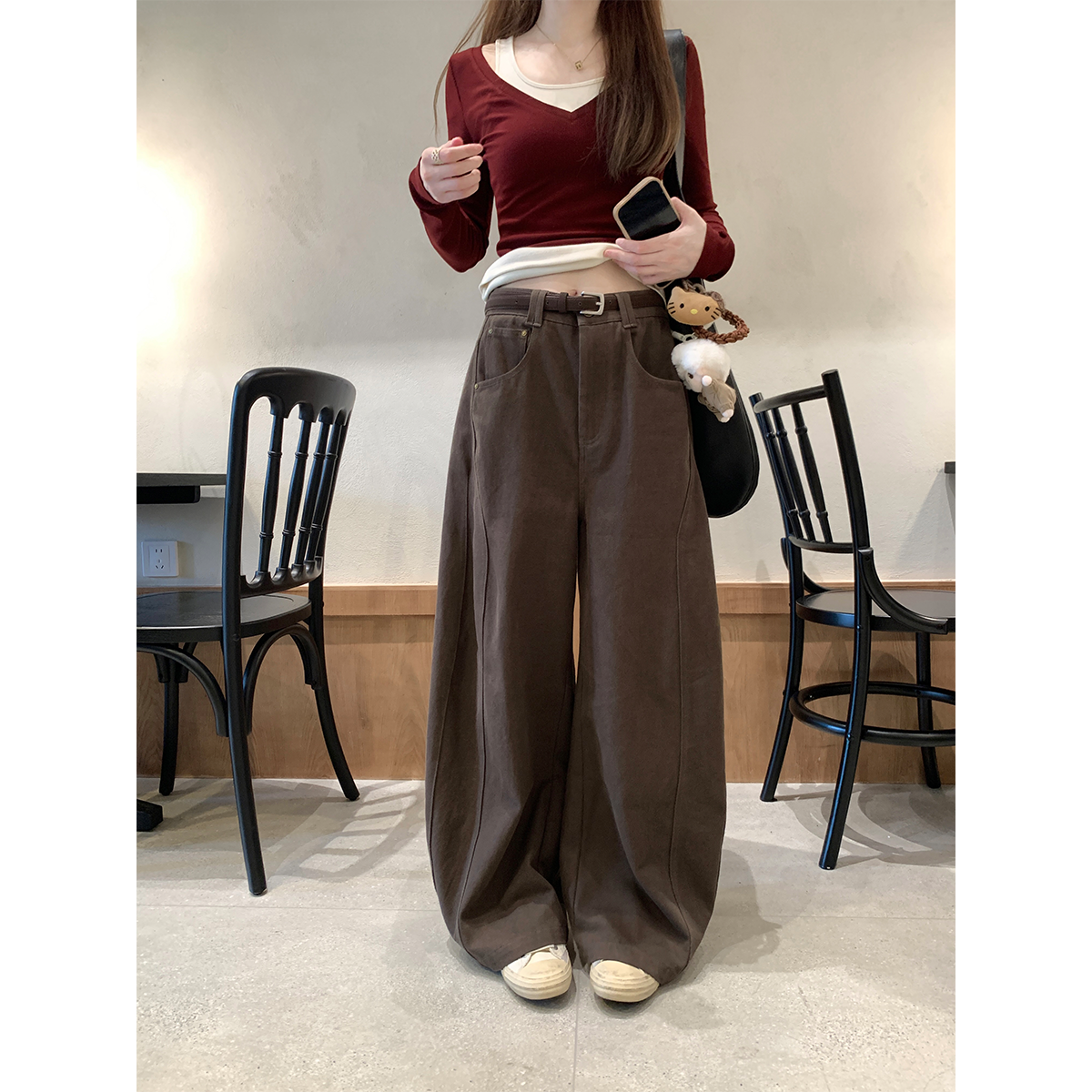 珍珍家琥珀流光本期超爱工装裤百搭显瘦复古阔腿弯刀裤高腰长裤秋