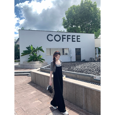 珍珍家雅痞美学垂顺宽松阔腿百搭黑色巨显瘦背带裤休闲直筒连体裤