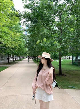 珍珍家 普吉懒懒海风轻盈飘逸绑带设计苎麻天丝慵懒气质显瘦上衣