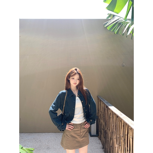 Zzhen珍珍 砂洗牛仔外套宽松翻领短外套 巴恩丹宁girl复古蓝色工装