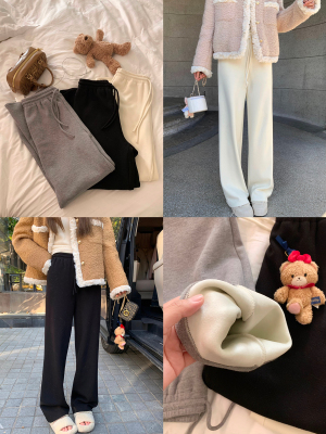 珍珍家长腿欧尼2025新款风铃格垂感直筒休闲裤加绒百搭加厚阔腿裤