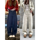 冬 新款 珍珍家自由角色Cleanfit加绒显瘦阔腿牛仔裤 高腰百搭弯刀裤