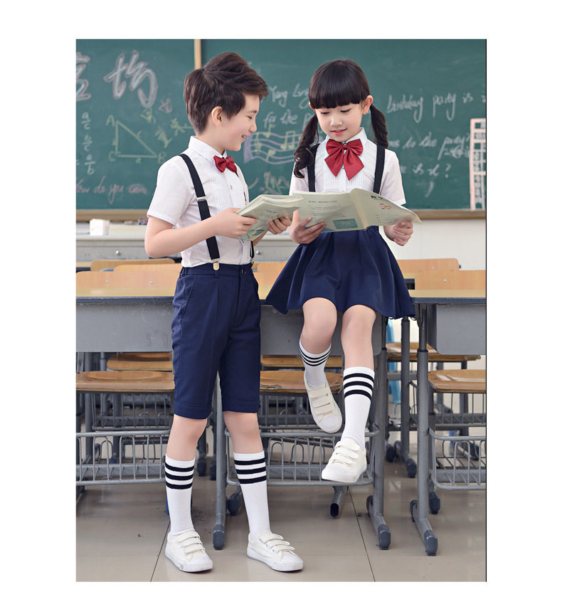 中小学生短袖衬衫西裤表演套装儿童背带短裙演出服主持人礼服合唱
